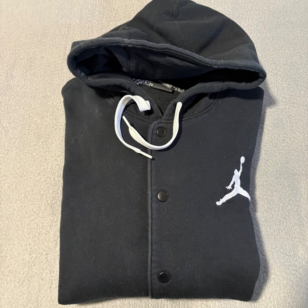 Jordan Varsity Hoodie Mens Large Black Gray Snap Front Jumpman 547693-014 - Picture 8 of 9